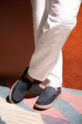 Country Maddox Navy Blue NU-buk Leather Slip-Ons